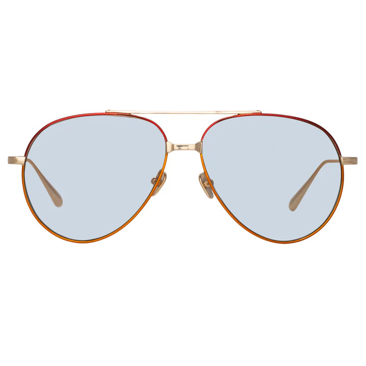 Marcelo Aviator Sunglasses in Light Blue and Red | Linda Farrow