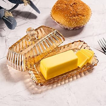 Champagne Color Glass Butter Dish with Lid, Covered Butter Stick Holder Tray, Crystal Glass Butte... | Amazon (US)