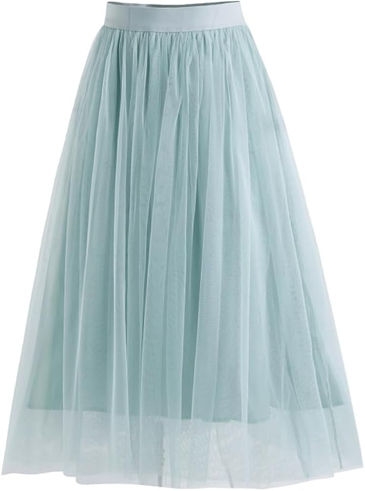 Summer Sweety Solid Elastic Waist Tulle All Match Flare Women Maxi Skirt | Amazon (US)