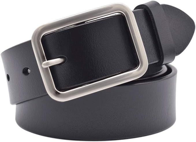 Vonsely Womens Leather Belt for Jeans, Black Leather Waist Belts with Pin Buckles | Amazon (US)
