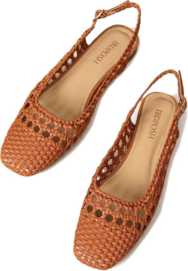Woven Slingback Flats for Women Square Toe Braided Sandals Comfortable Dressy Summer Shoes for Of... | Amazon (US)