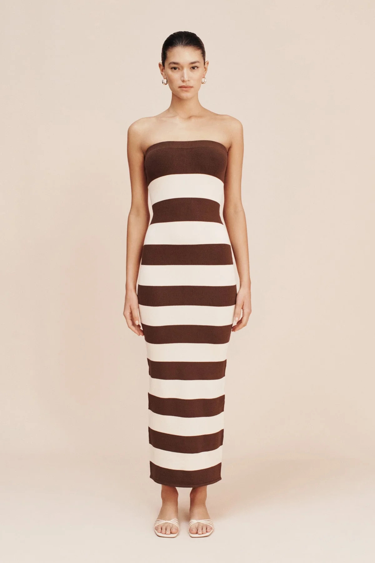 THEO STRAPLESS DRESS - CHOCOLATE STRIPE | POSSE (US)