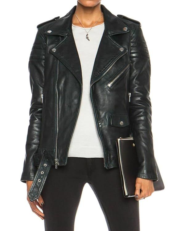 SKADO Women's Black Lambskin Leather Zipper Jacket Leather | Amazon (US)