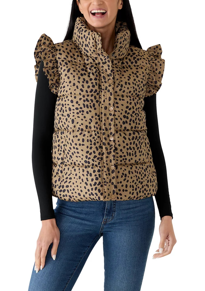 Women's Ruffle Shoulder Puffer Vest | Belk