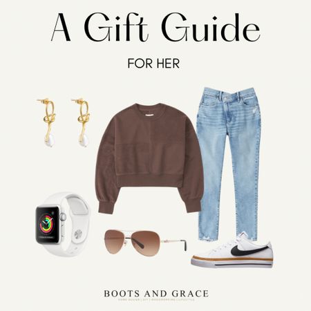 A gift guide for her, all of my favorites in one spot!

Nike shoes, gold and pear earrings, Apple Watch, Abercrombie jeans and sweatshirt, coach sunglasses. 

#LTKGiftGuide #LTKCyberweek #LTKHoliday