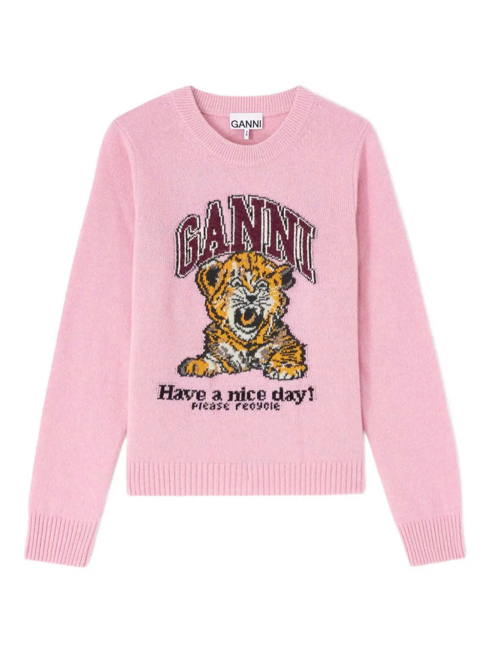 GANNI graphic crewneck knitwear - Pink | Farfetch Global