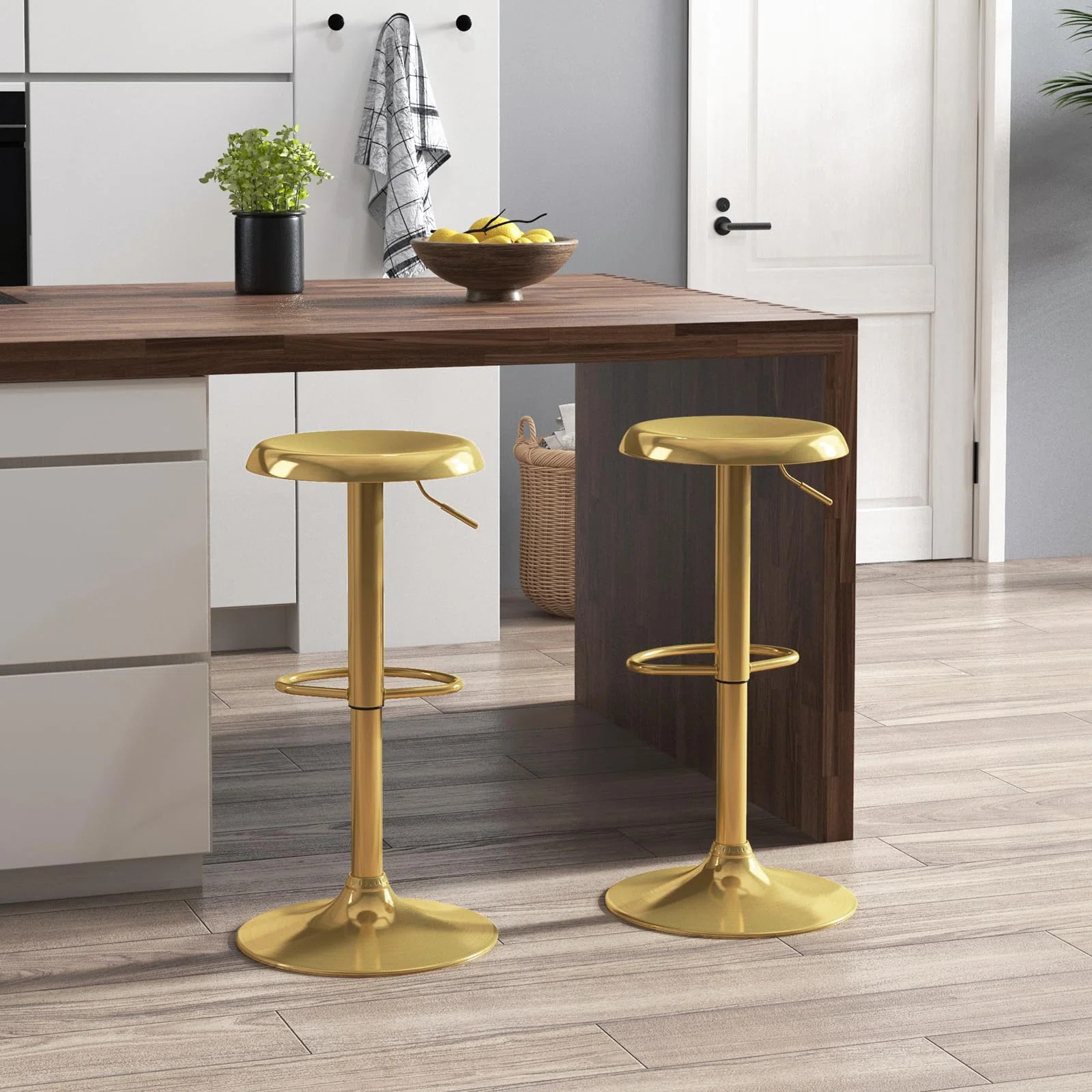 2-Piece Set of Adjustable Swivel Round Metal Airlift Bar Stools,Bar Stools Set Of 2 (Set of 2) | Wayfair North America
