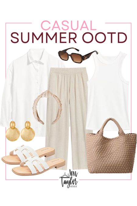 Casual summer outfit idea featuring a white button down and linen pants! 

#LTKplussize #LTKstyletip #LTKfindsunder50