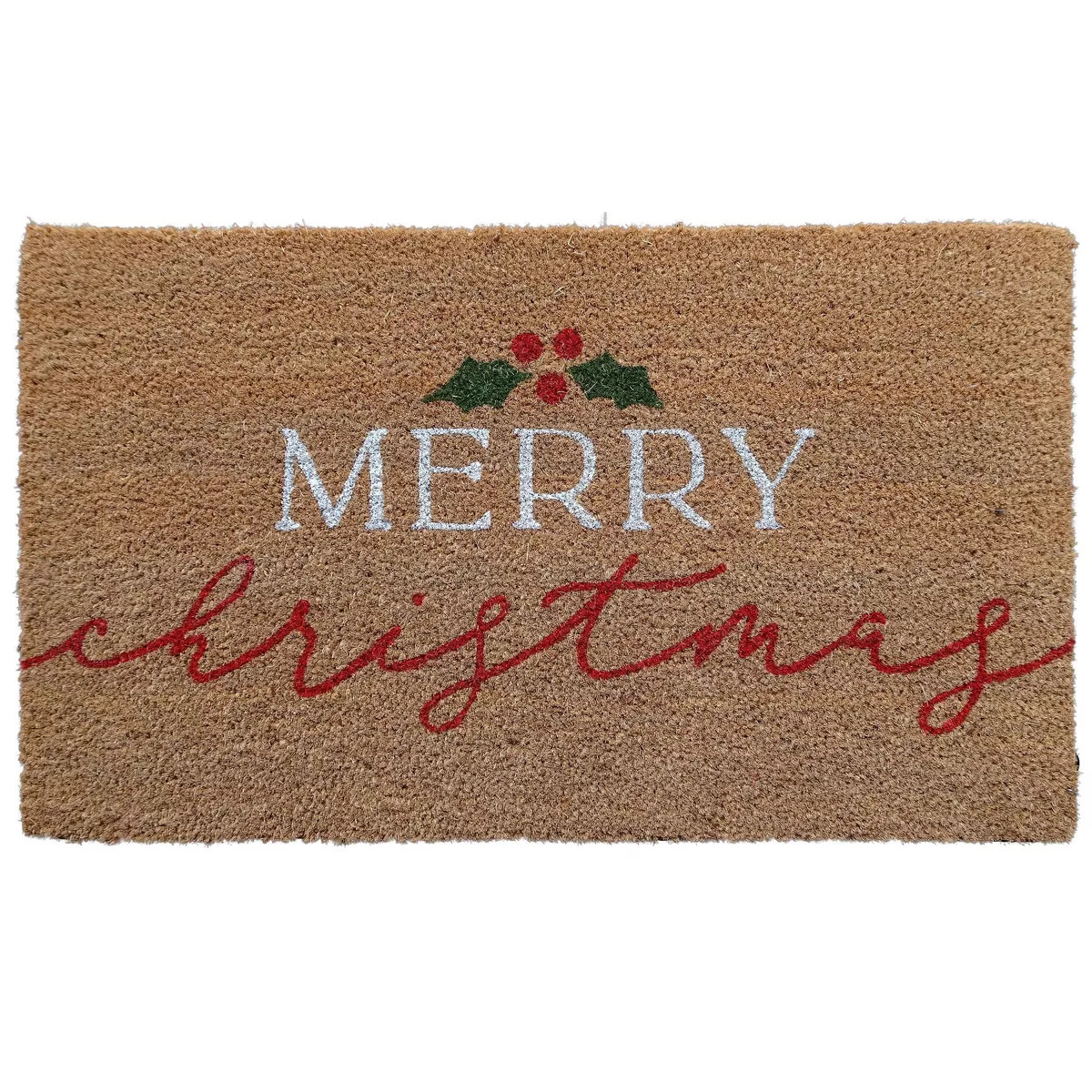 Merry Christmas Mistletoe Coir Doormat Red | Target