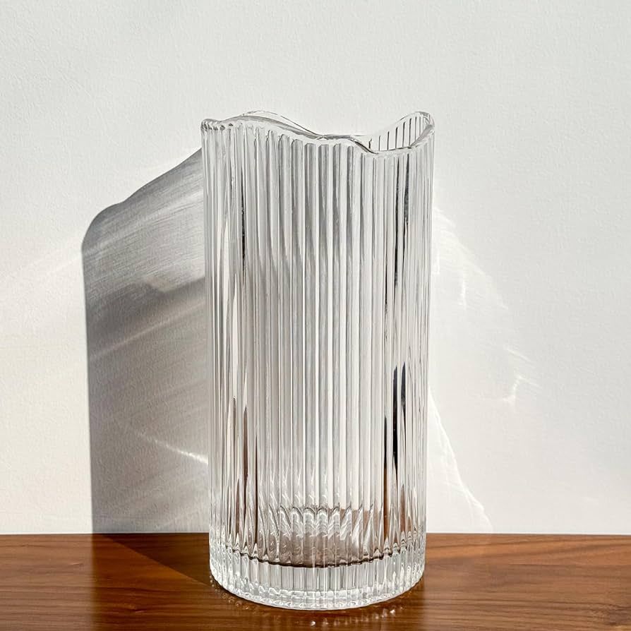 Relexome Vase Ribbed Flower Vase Glass Vase with Modern Fluted Design for Flowers, Crystal Decora... | Amazon (US)