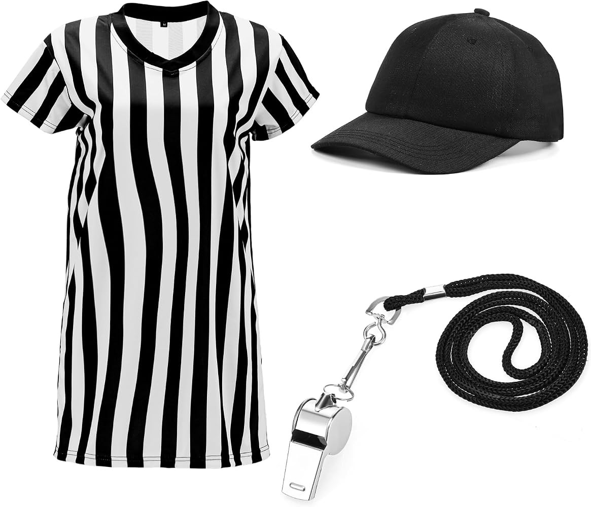 Women's Referee Bundle Include V Neck Officials Black and White Striped Jersey Shirt Umpire Hat, ... | Amazon (US)