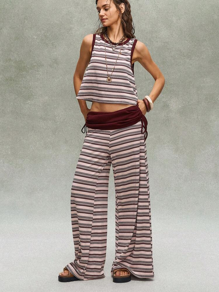 Bohemela 2pcs/Set Women Casual Basic Knit White Tank Top Straight Leg Pants Golf Summer | SHEIN