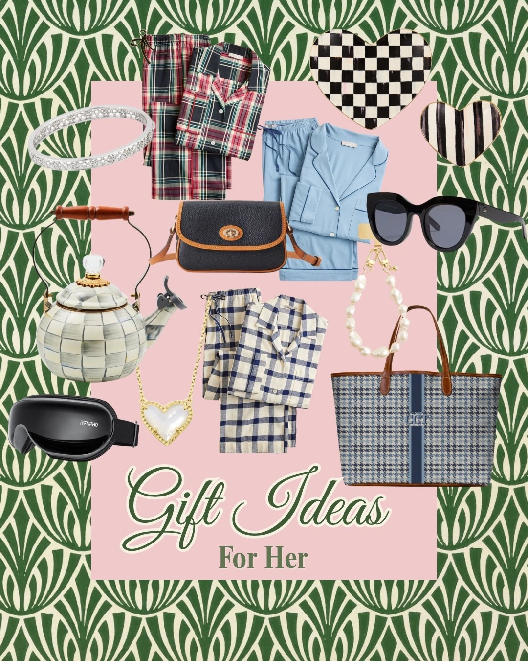 Classic, thoughtful, and so chic — here are my favorite gift ideas for her this season. 💚🎁✨
From cozy pajamas to timeless accessories, these are pieces she’ll love (and actually use!). Perfect for moms, sisters, best friends… or for treating yourself.

gift ideas for her, holiday gifts for her, christmas gifts for her, gift guide for her, womens gifts, classic gift ideas, affordable gifts for her, cozy gifts for her, pajamas gift ideas, plaid pajamas, pearl necklace, heart necklace, bangle bracelet, sunglasses, tote bag, personalized tote, checkered tray, macKenzie child dupes, dooney and bourke crossbody, tea kettle gift, renpho eye massager, holiday gift guide women, chic gifts for her, gifts she’ll love, under 100 gift ideas, under 50 gift ideas, womens accessories, womens style gifts, timeless gifts, stocking stuffers for her, hostess gifts, best gifts for her

#LTKHoliday #LTKFindsUnder100 #LTKGiftGuide