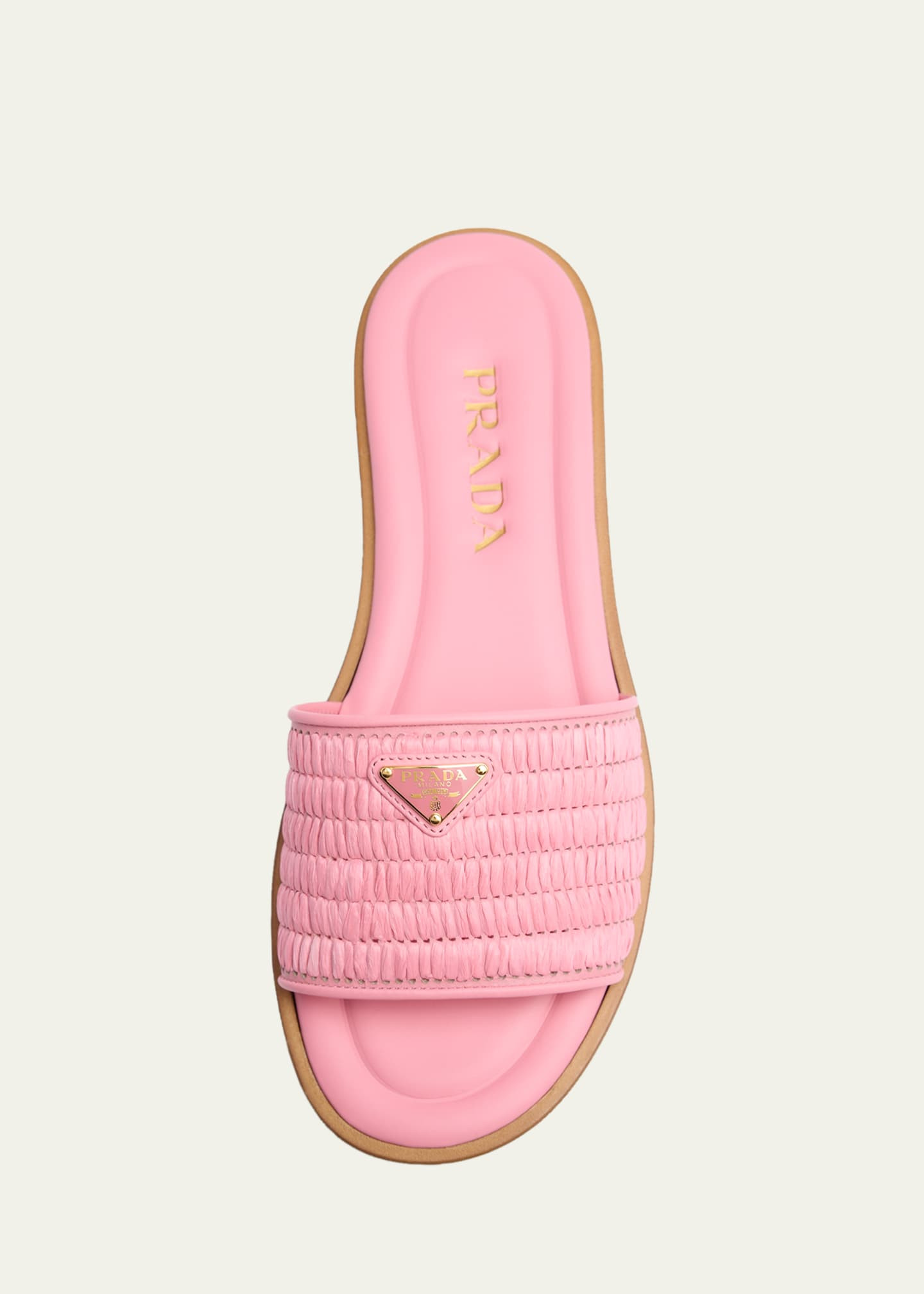 Prada Triangle Logo Raffia Flat Slide Sandals | Bergdorf Goodman