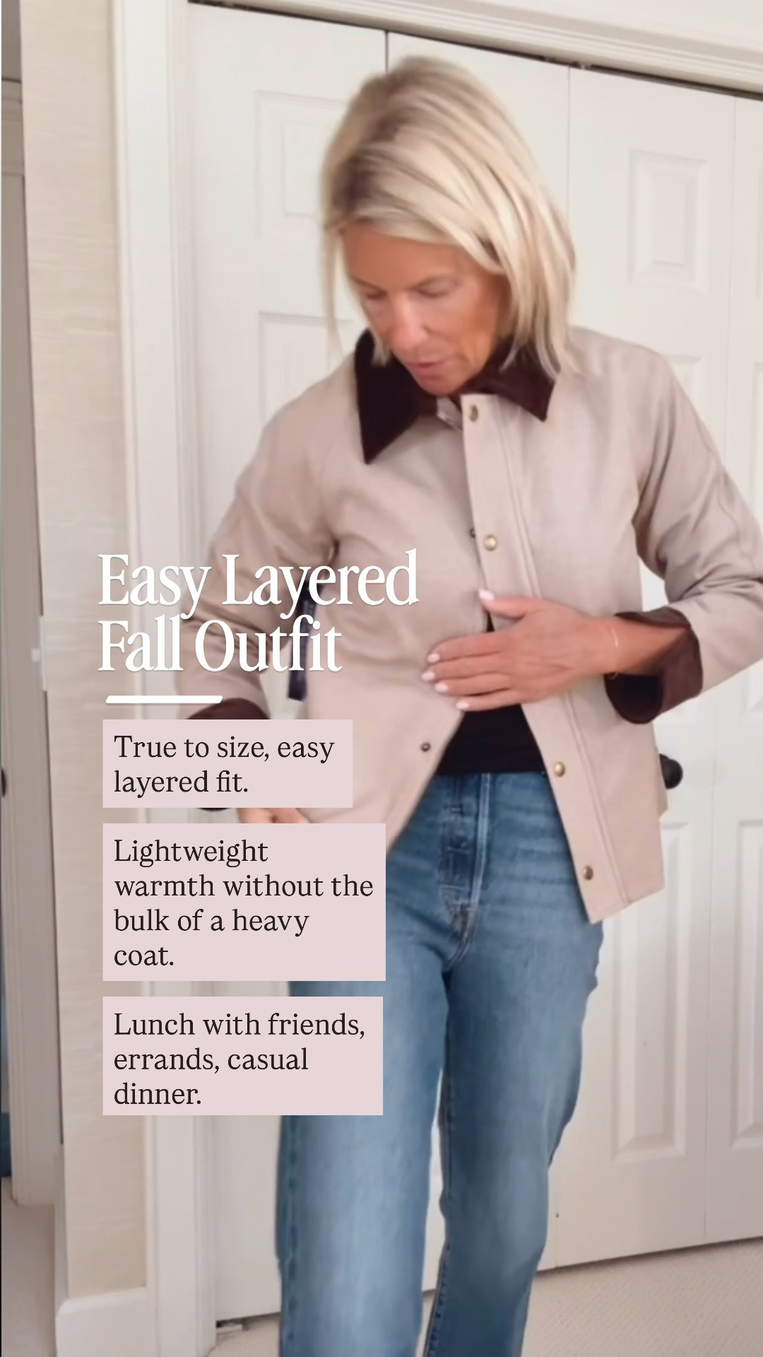 Fall outfit inspiration for those in-between-weather days. This casual chic outfit pairs a cozy sweater with a herringbone jacket, corduroy collar, and easy layers that add warmth without feeling bulky. Great for errands, lunch with friends, or a casual dinner when the temperature keeps changing. Save this outfit idea for your next cool-weather look.

👩‍💻 LTK PRO TIPS
❤️ Heart = Support my posts ;-)
🔖 Save = Get sale & restock alerts for the things you love!
📋 Lists = Keep favorites organized (List ideas: Christmas, Birthdays, and Vacations!)
📲 Share = Send lists and products to a friend (or your daughters like me).
💬 Comment = Ask me anything, and I’ll answer. ;-)

#LTKootd #LTKSeasonal #LTKOver40