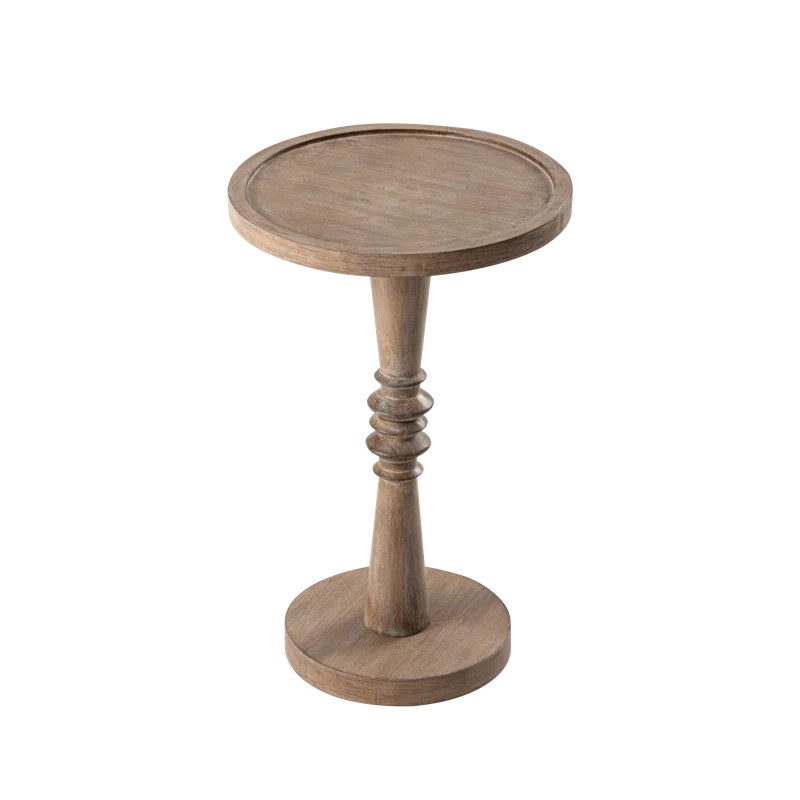 STKT Pedestal Small Drinking Table, Farmhouse Tray Top End Table, Distressed Natural Wood Color | Wayfair North America