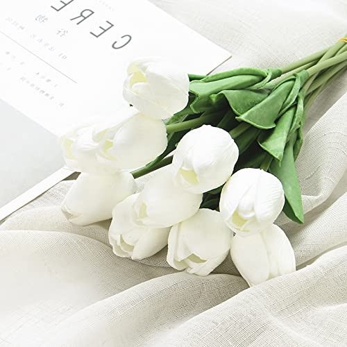 Capesaro White Artificial Tulips Flowers,PU Faux Tulips,Real Touch Fake Flowers for Home Bedroom Bathroom Office Table Wedding Bouquet Centerpiece Floral Arrangement DIY Décor，20pcs | Amazon (US)