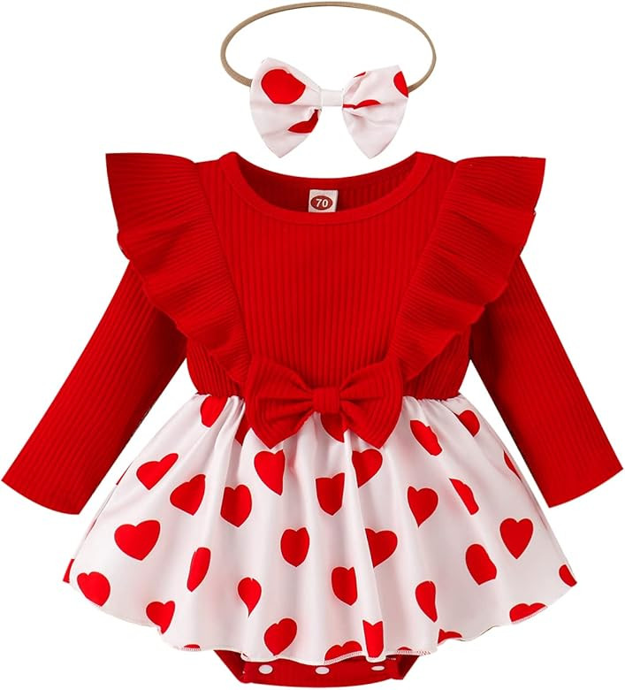 Newborn Baby Girl Fall Winter Outfits Ribbed Knit Floral Romper Ruffle Suspender Shorts with Headban | Amazon (US)