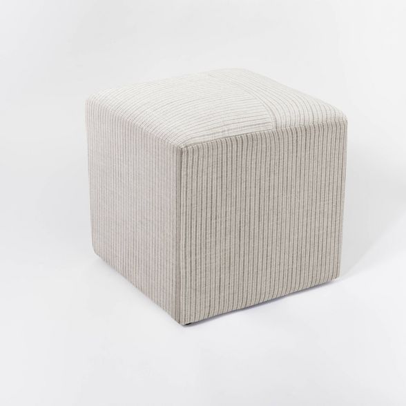 Lynwood Square Upholstered Cube Tan Stripe - Threshold&#8482; designed with Studio McGee | Target