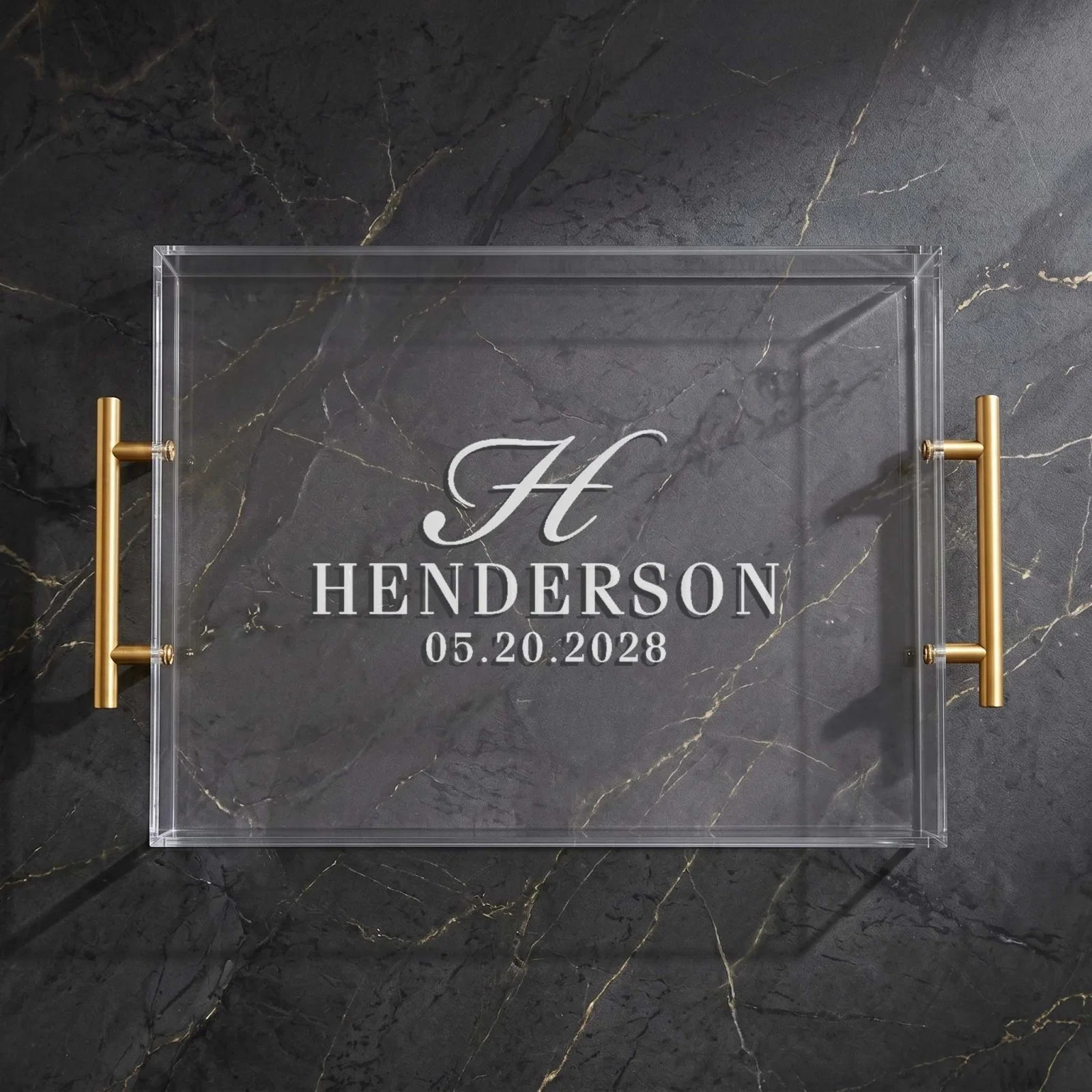 Custom Acrylic Serving Tray w/ Gold Handles | HomeWetBar.com