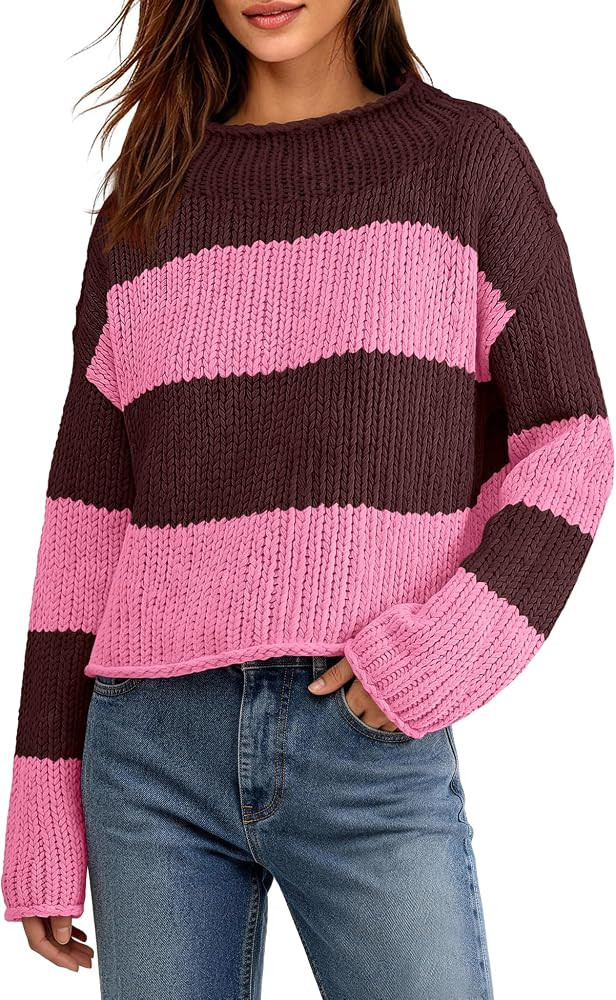 ReachMe Women's Chunky Knit Mock Neck Cropped Sweater | Amazon (US)