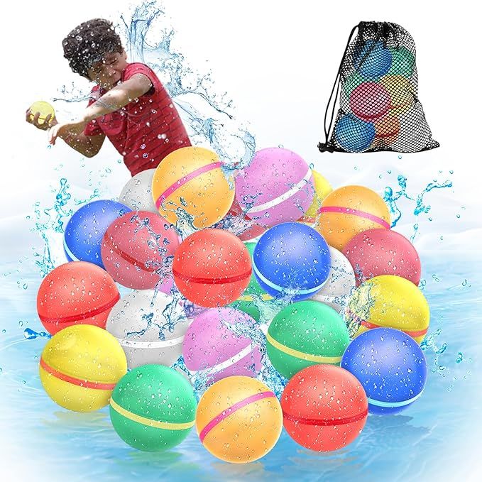【24 Pack】Magnetic Reusable Water Balloons Fast Refillable for Kids Outdoor Activities, latex-... | Amazon (US)