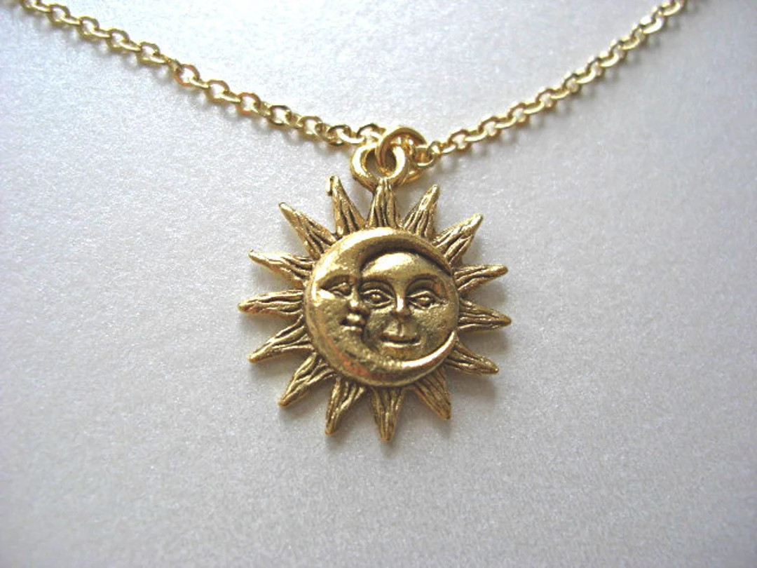 Gold Sun and Moon Pewter Charm Celestial Dainty Necklace 24ct - Etsy | Etsy (US)