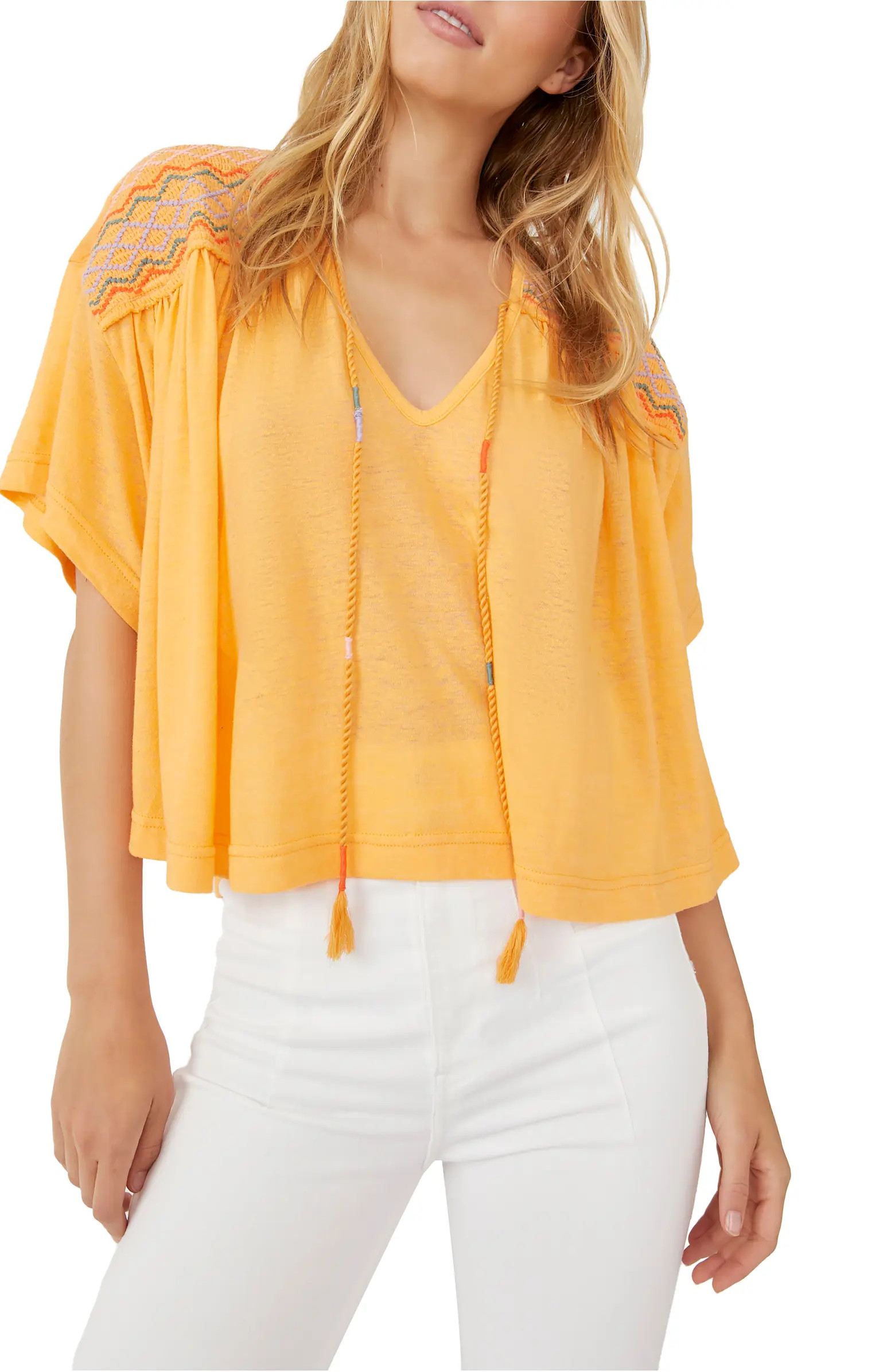 Market Embroidered V-Neck Top | Nordstrom