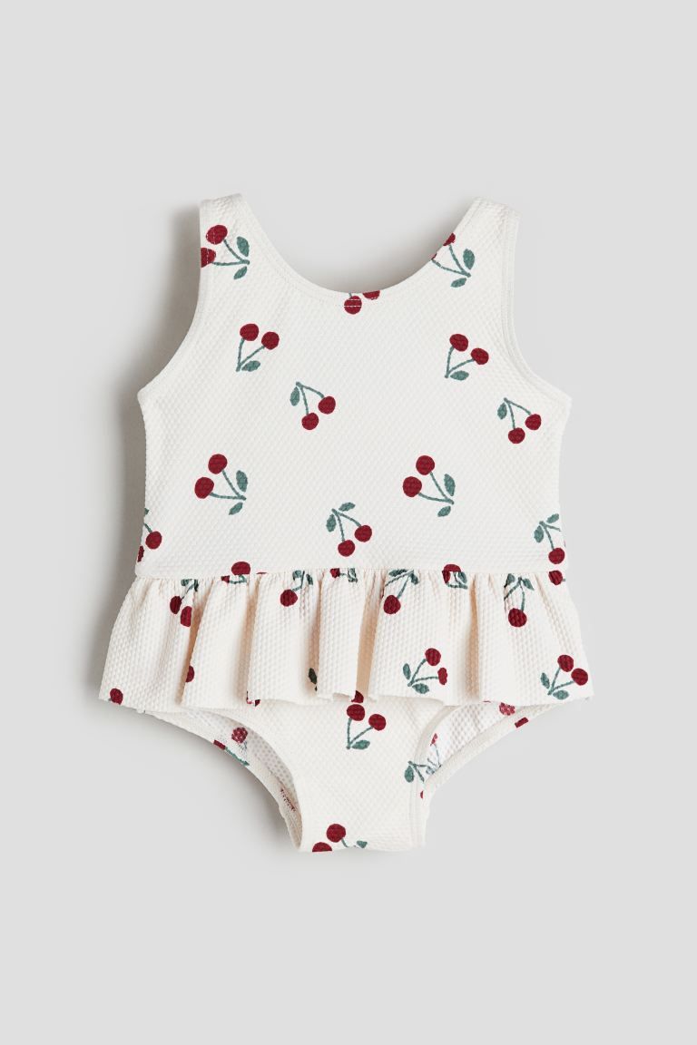Swimsuit with Flounce - Cream/cherries - Kids | H&M US | H&M (US + CA)