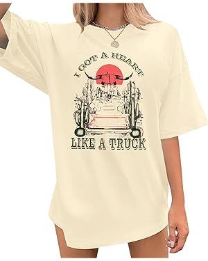 Oversized Western Country Concert Shirt: Heart Like a Truck Shirts for Women Nashville Graphic Te... | Amazon (US)