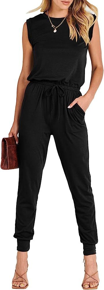 ANRABESS Women’s Summer Crewneck Sleeveless Casual Loose Stretchy Jumpsuits Rompers with Pocket... | Amazon (US)