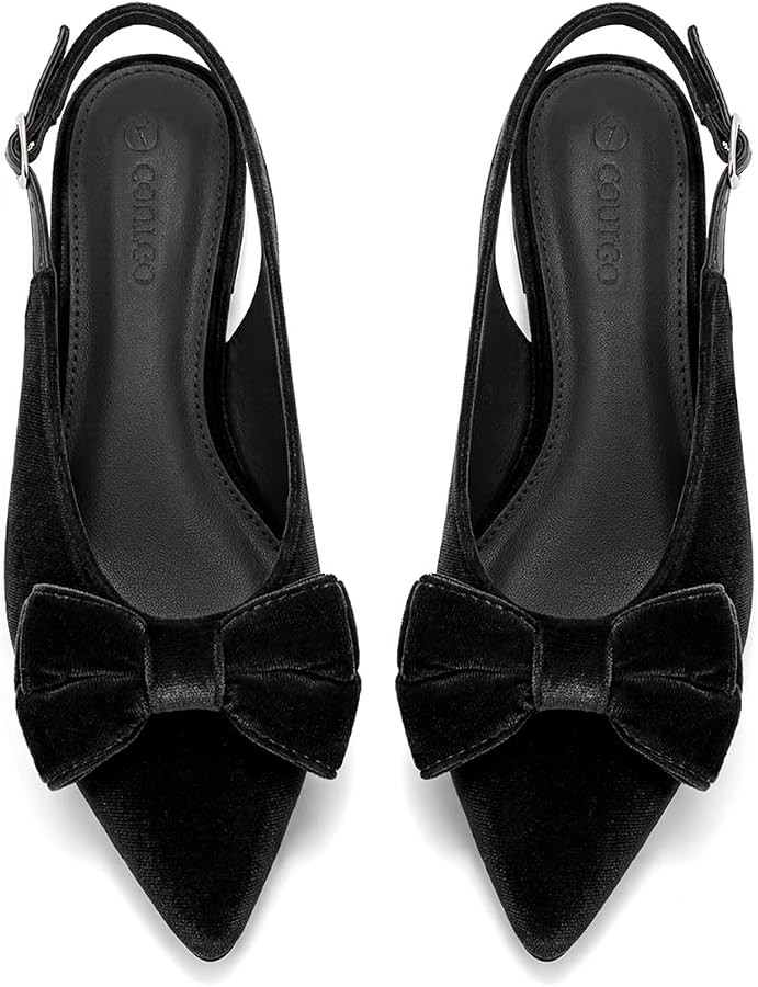 Coutgo Womens Slingback Flats Pointed Toe Bow Ballet Flats Comfortable Slip On Work Party Dress S... | Amazon (US)