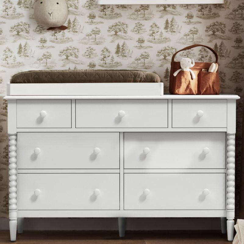 Jenny Lind White Spindle Wood 7-Drawer Wide Kids Dresser + Reviews | Crate & Kids | Crate & Barrel