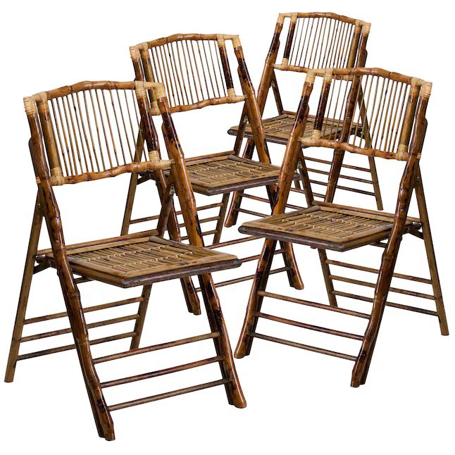 Flash Furniture 4-Pack Bamboo Standard Folding Chair with Solid Seat (Indoor or Outdoor) | Lowe's