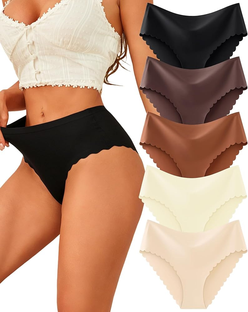 FINETOO Seamless Underwear for Women High Waisted Panties Scalloped Edge Sexy Cheeky Bikini No Sh... | Amazon (US)