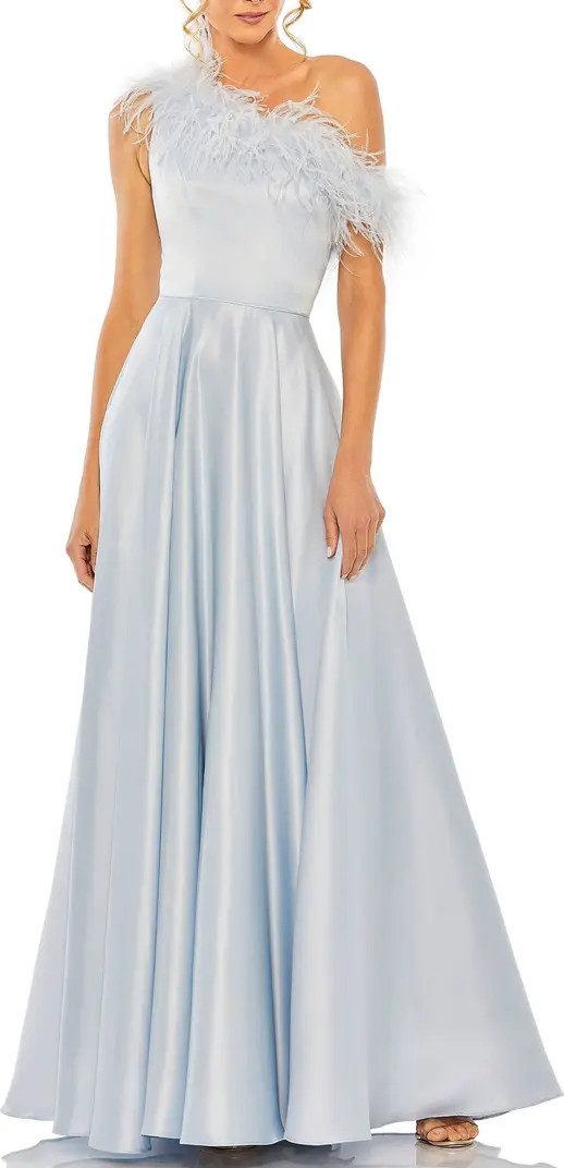 One Shoulder A Line Gown With Feather Detail | Nordstrom
