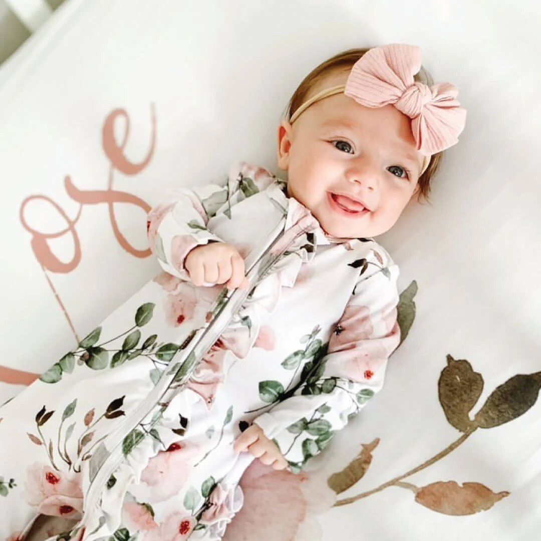 Millie's Dusty Rose Floral Zipper Ruffle Footie | Caden Lane