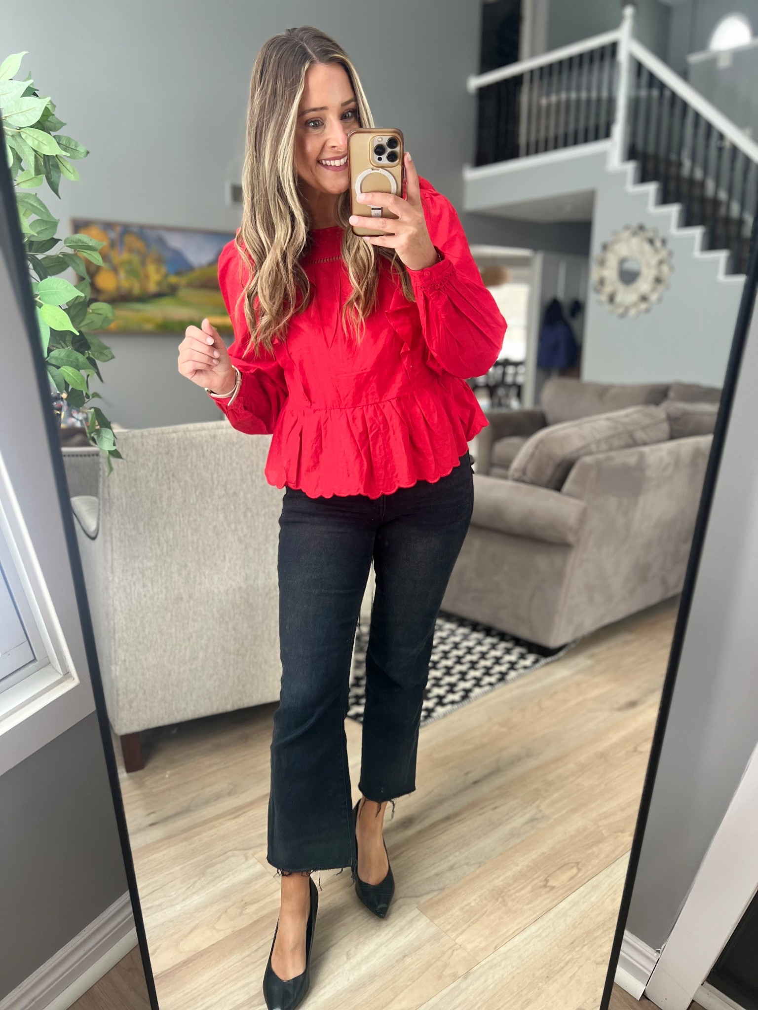Lady in red! This blouse is a STEAL right now! Perfect VDAY option but also just a great blouse to have! Wearing a small! 

#LTKOver40 #LTKSaleAlert #LTKFindsUnder50