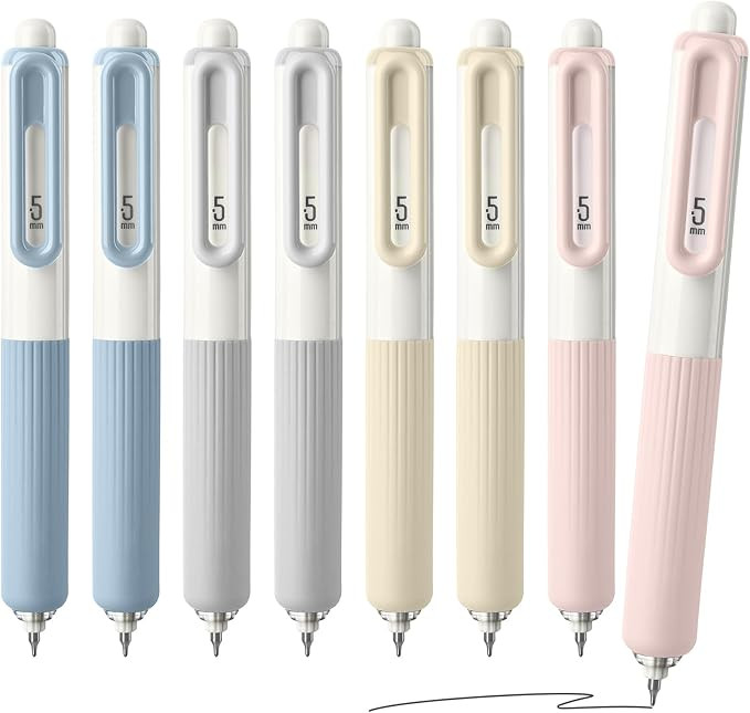 Temiary 8 Pcs Gel Ink Pens, Aesthetic Retractable 0.5 mm Fine Point Gel Roller Pen, Black Ink Smo... | Amazon (US)