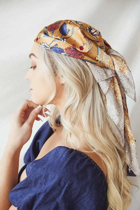 Bloom Baby, Bloom Mustard Yellow Floral Print Handkerchief Scarf | Lulus (US)