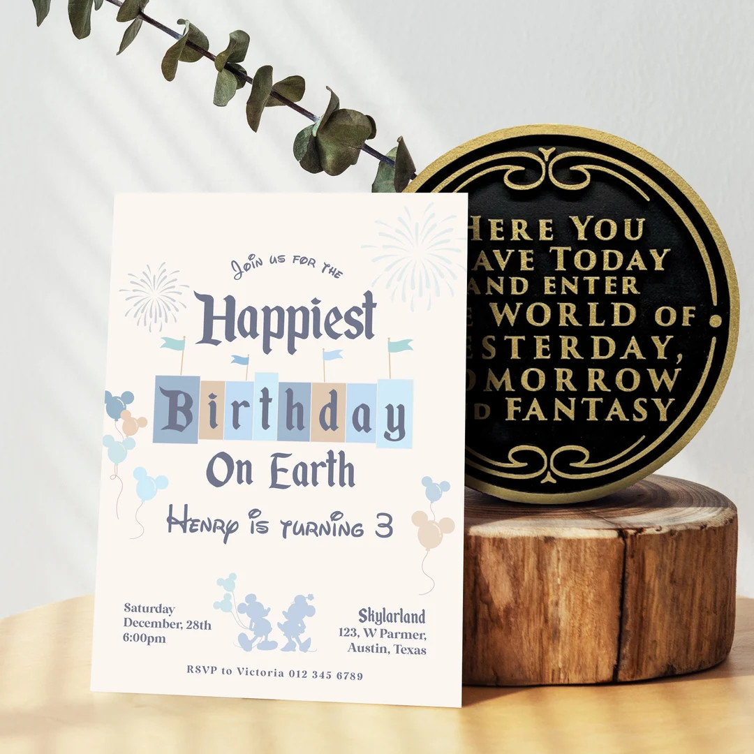 Happiest Birthday on Earth Invitation, Disneyland Birthday Invitation, Mickey Birthday, Minnie Bi... | Etsy (US)