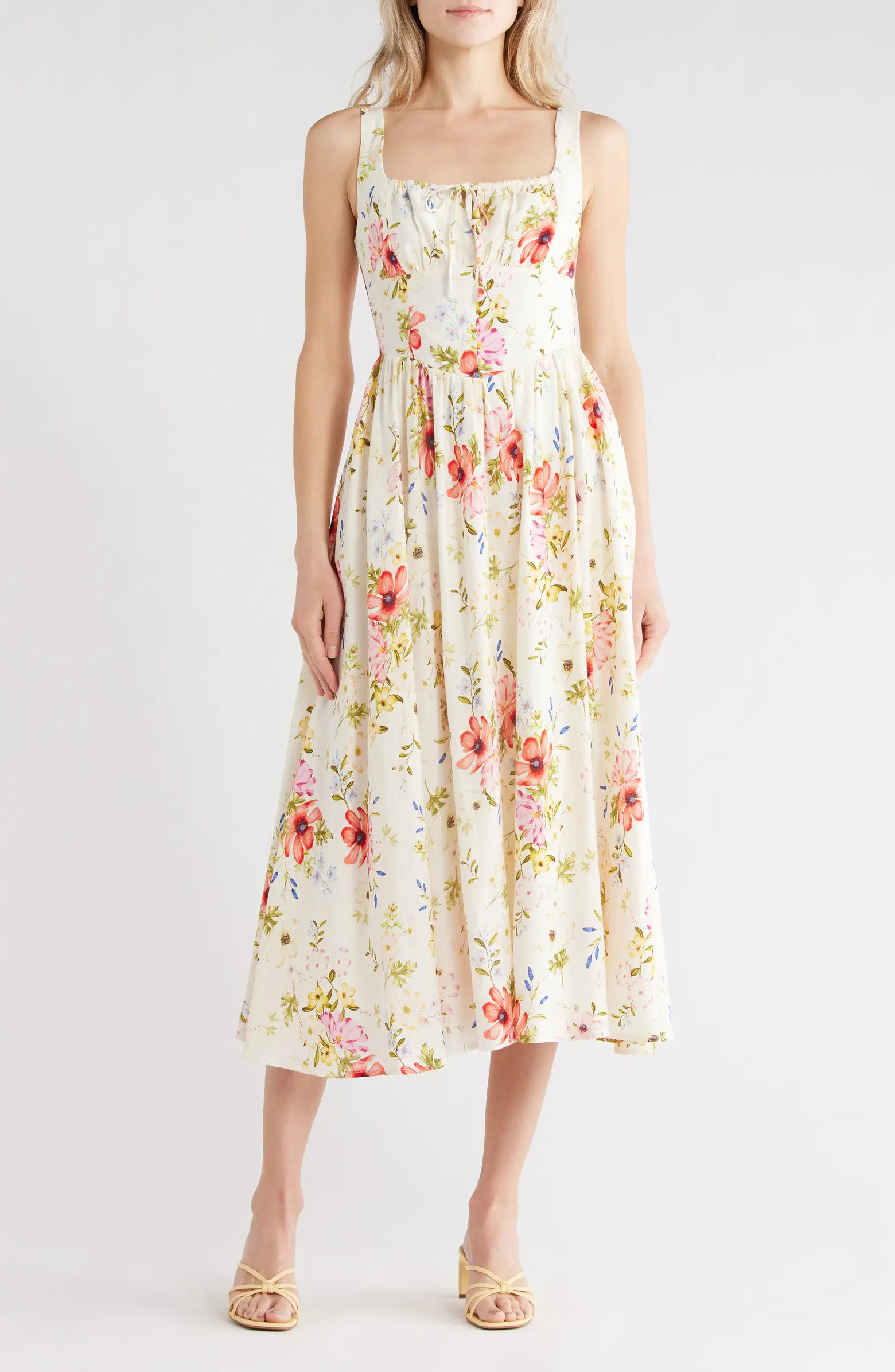 Avec Les Filles Bustier Linen Blend Midi Sundress | Nordstromrack | Nordstrom Rack