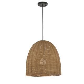 Hampton Bay Highler 1-Light Matte Black Island Pendant with Natural Rattan Shade HD5887A3 - The H... | The Home Depot