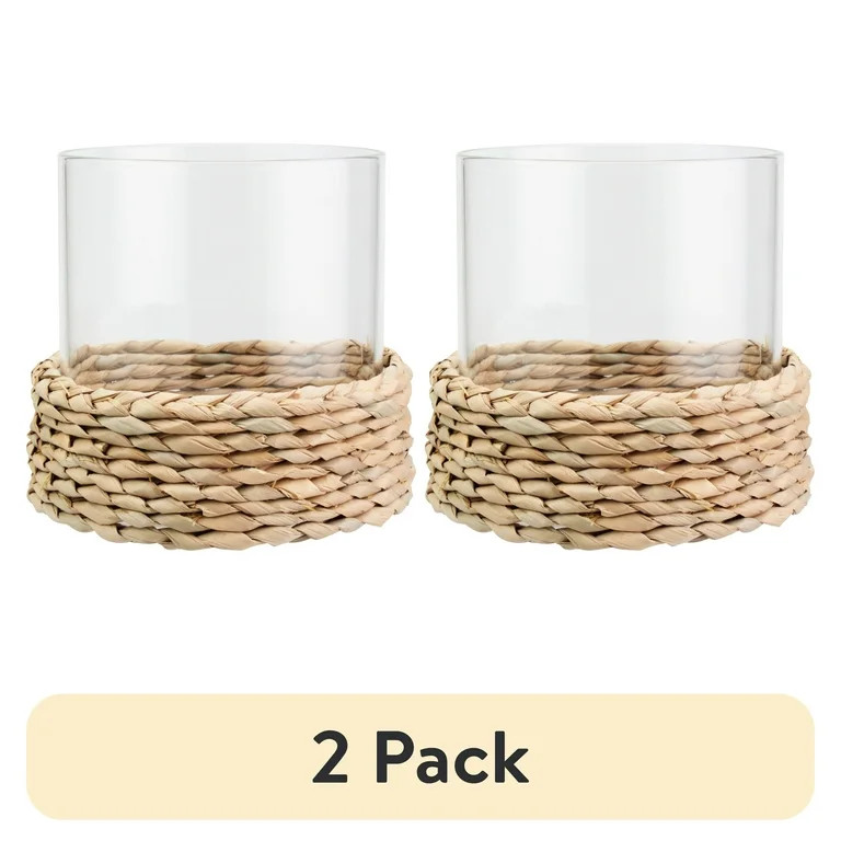 (2 pack) Better Homes & Gardens Decorative Hyacinth Hurricane Pillar Candle Holder, Brown | Walmart (US)