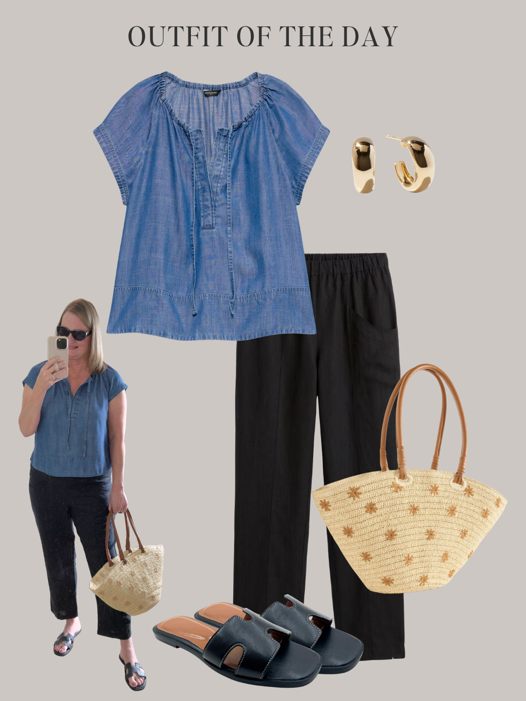 My outfit of the day, running errands ✔️ Mixing cotton and linen, black and blue colors and a straw tote.

My measurements: 5'9", approx. 180 lbs, size 12, Large.

#fasionover40  #styleover40  #midsize #size12 #linenpants 
 

 #LTKootd #LTKOver40 #LTKMidsize