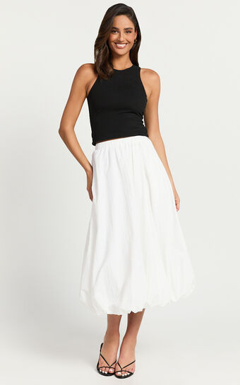 Abbey Midi Skirt - Bubble Hem Skirt in White | Showpo (US, UK & Europe)