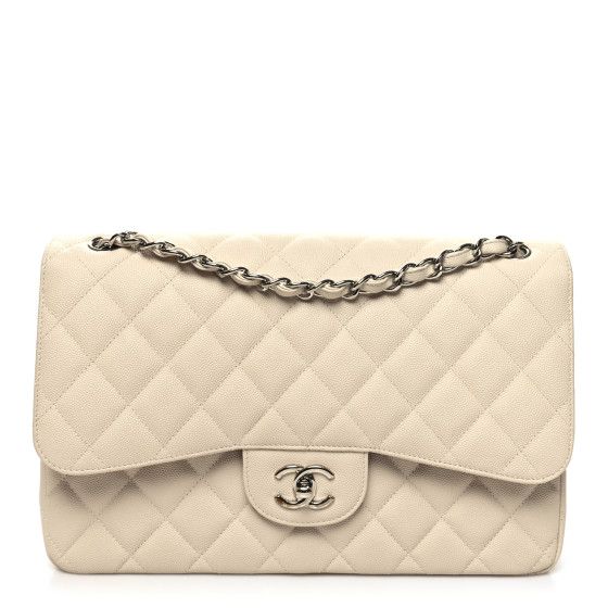 Caviar Quilted Jumbo Double Flap Ivory | FASHIONPHILE (US)