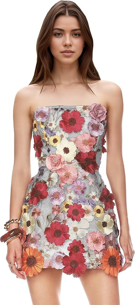 Strapless 3D Flower Homecoming Dresses for Teens Short Formal Cocktail Dresses Tight Mini Party G... | Amazon (US)