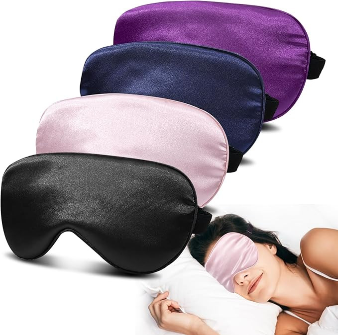 4 Pack Silk Sleep Mask - 100% Blackout, Zero Eye Pressure, Blindfold with Adjustable Strap, Super... | Amazon (US)