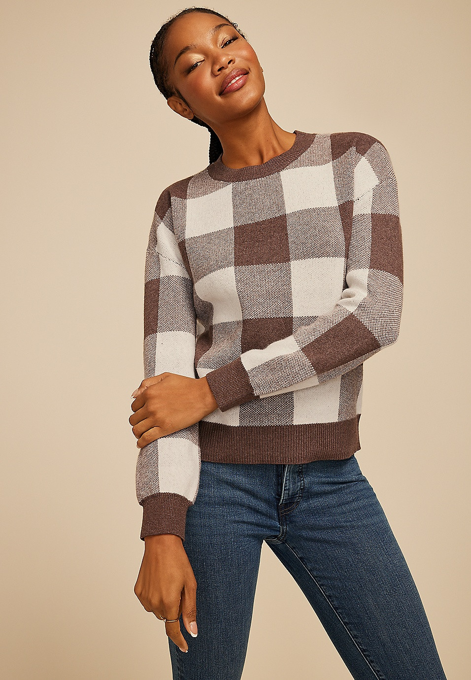 Checkered Knit Sweater | Maurices